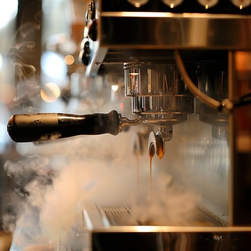 Professional espresso machine in action